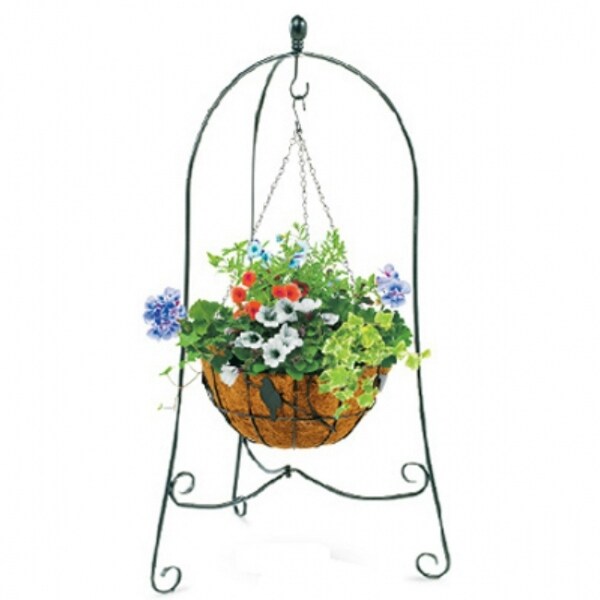 Panacea 86630 Folding 3Leg Scroll Hanging Basket Plant Stand, Black